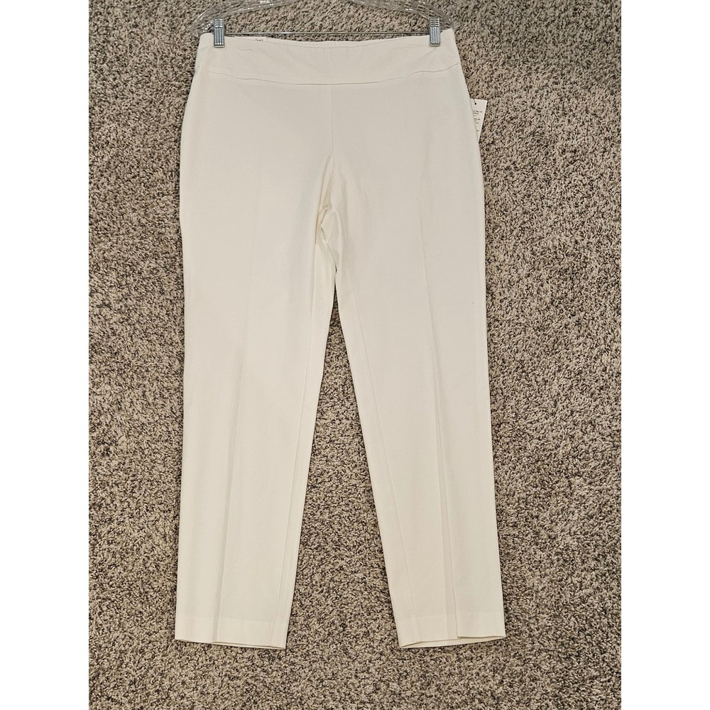 Crown & Ivy Pants Women 10 White Ashley Pull On Straight Leg Stretch Career NWT